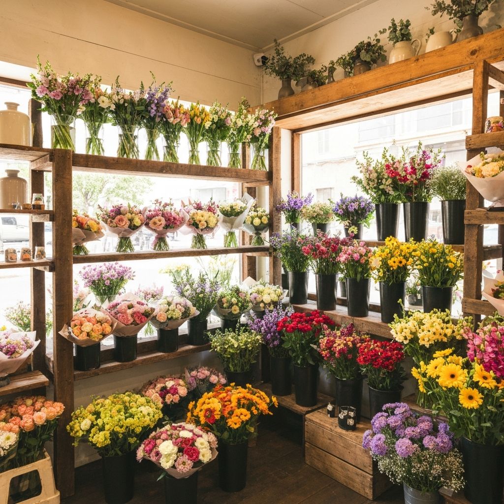 Fresh flowers displayed inside Green Bank Fresh Flowers shop in Greenbank QLD